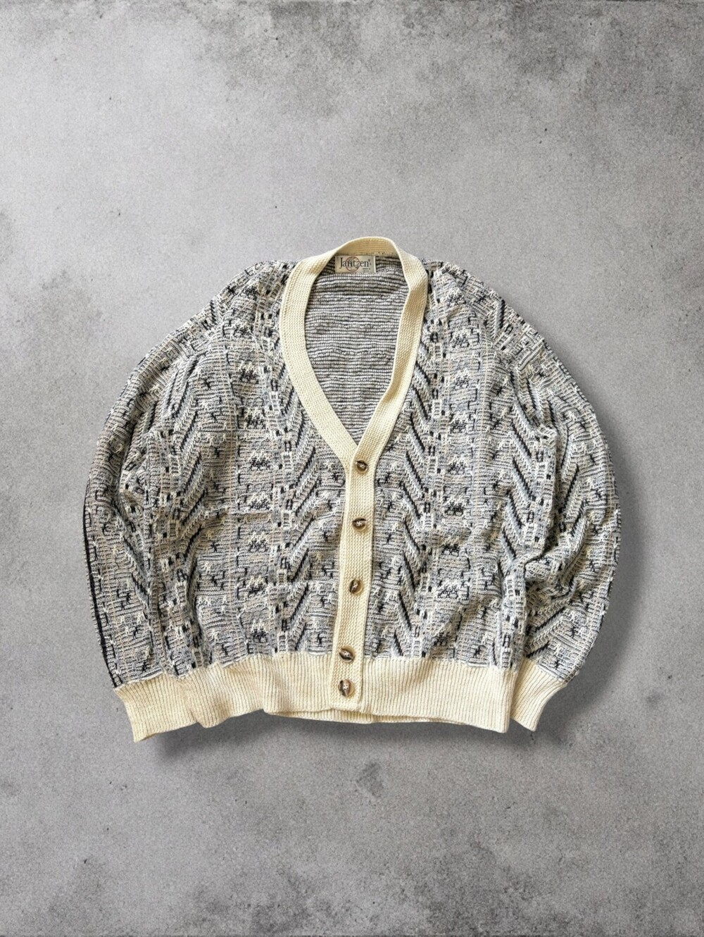 Vintage 90s Jantzen Knit Patterned Cardigan Sweater Mens Large MADE IN USA Cozy